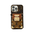 Louis Vuitton-Inspired Monogram iPhone Case with Card Holder & Strap | Black Edition
