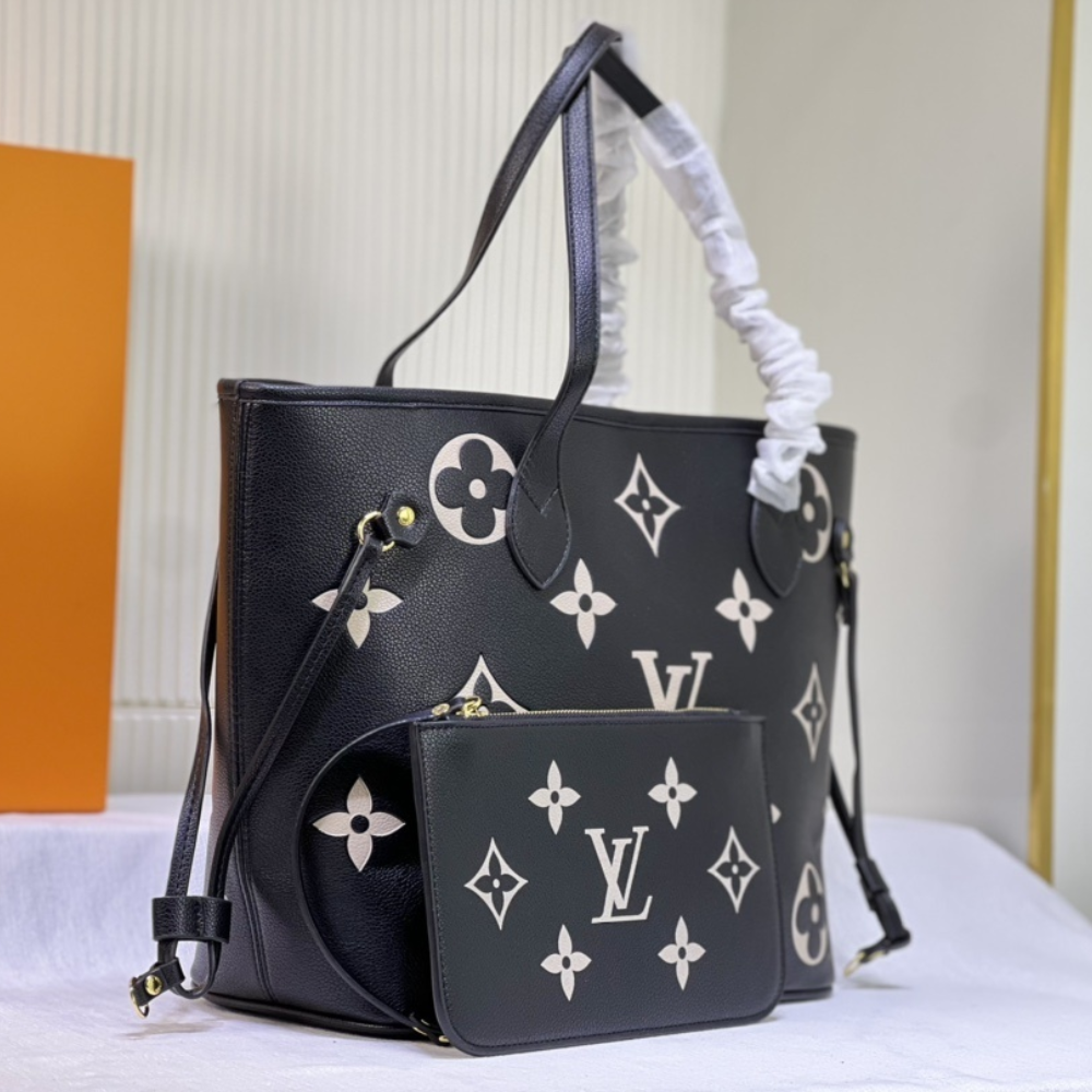 Louis Vuitton Neverfull Tote Bag Mm Monogram Black 12.2 Inches M46649