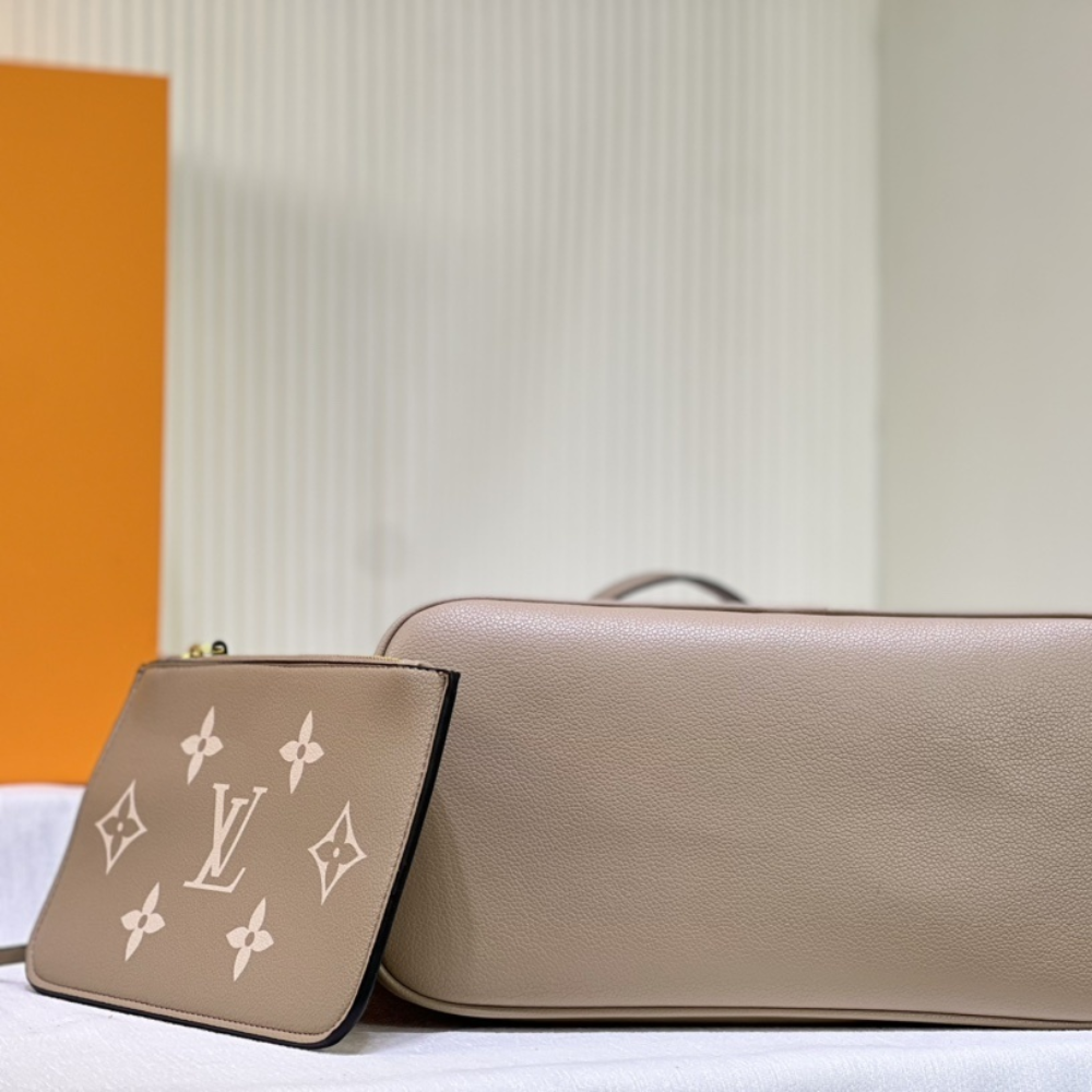 Louis Vuitton Neverfull MM Empreinte Monogram Giant Khaki Cream 12.2 Inches M46329