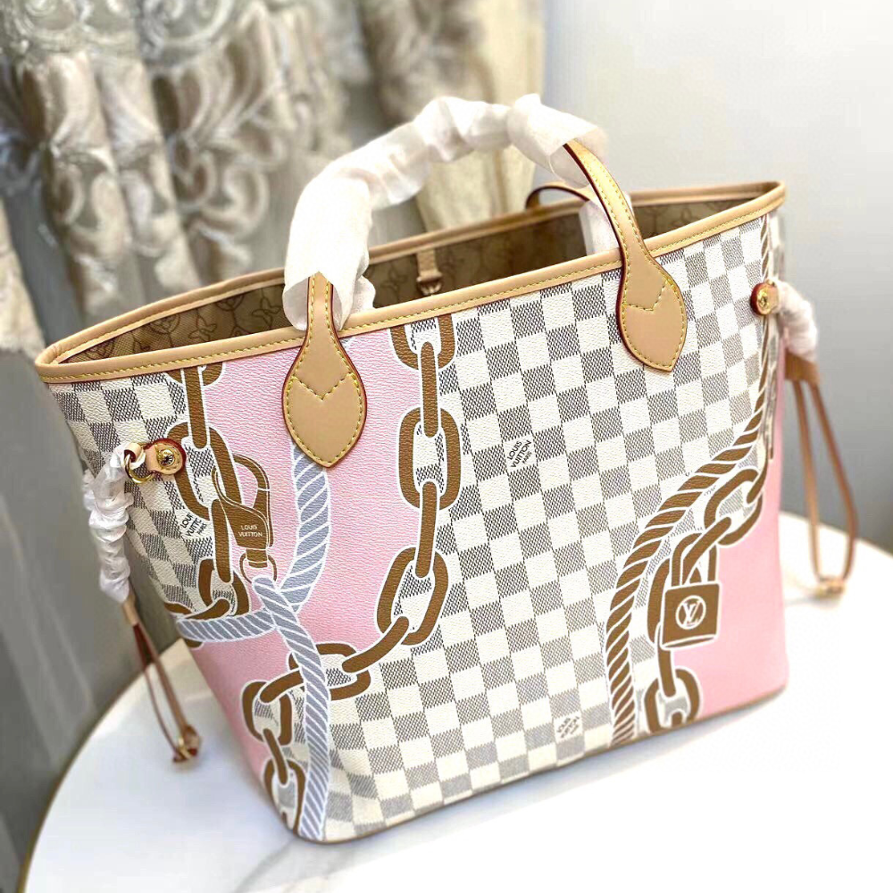 Louis Vuitton Neverfull MM Damier Azur Summer Trunks Pink 12.2 Inches M46329