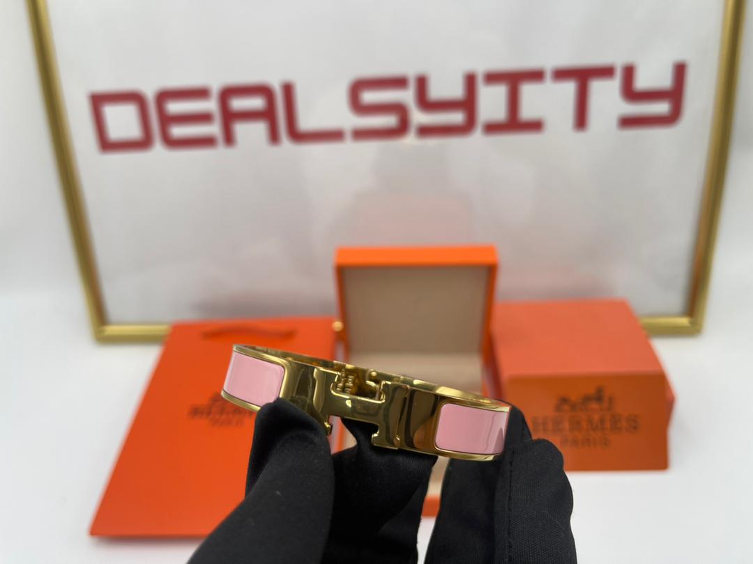 Hermes Clic H Bracelet in Gold and Pink