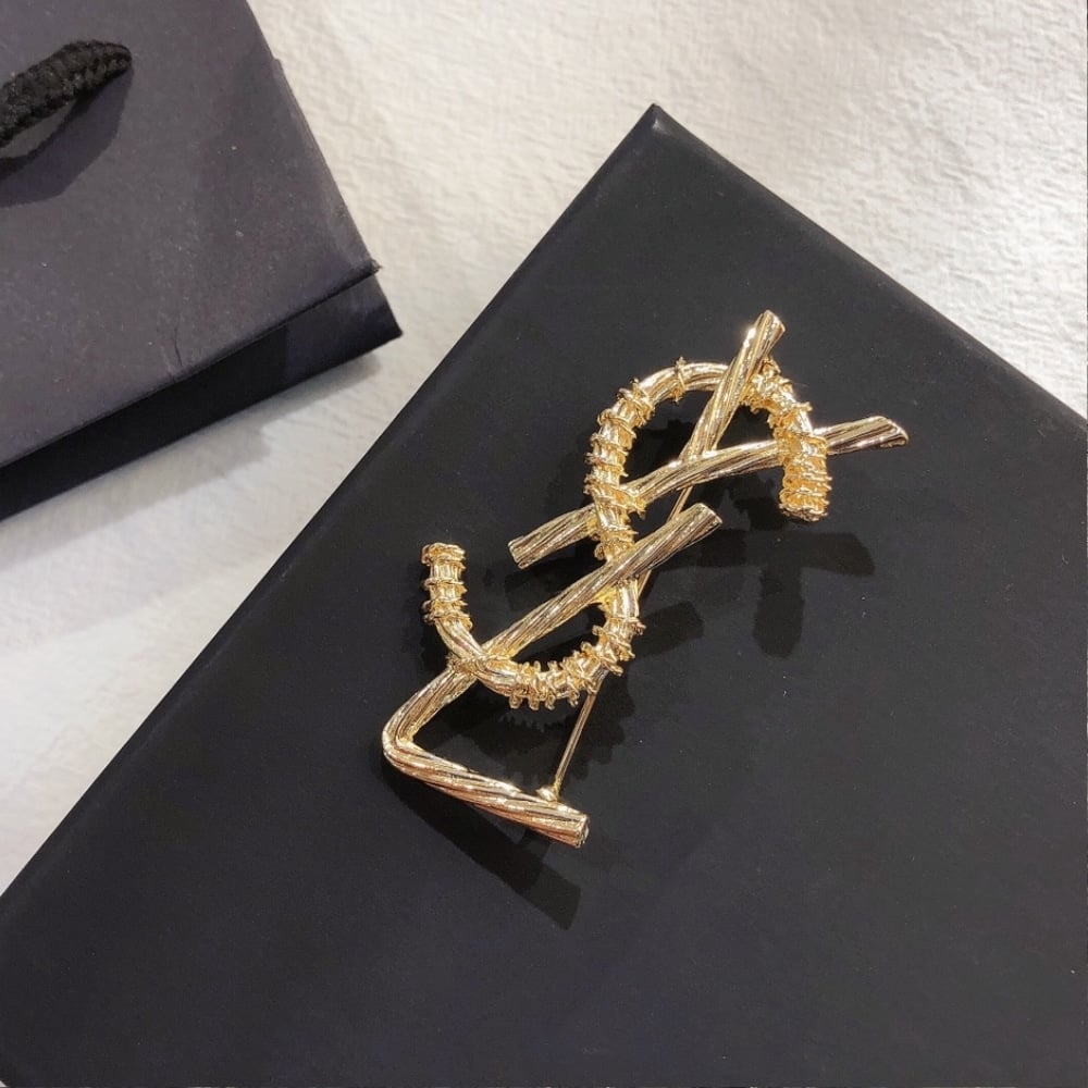 Saint Laurent YSL Brooch Gold