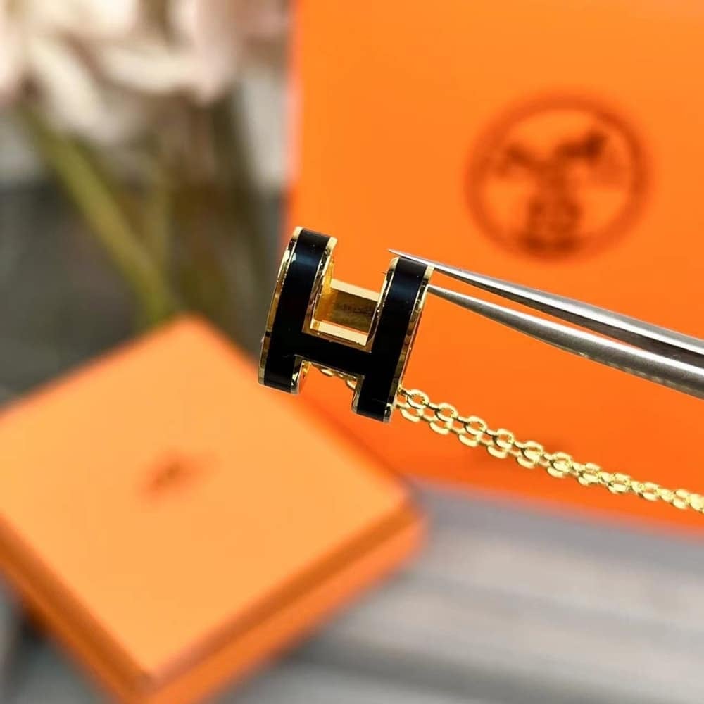 Hermes Mini Pop H Pendant Necklace Black And Gold