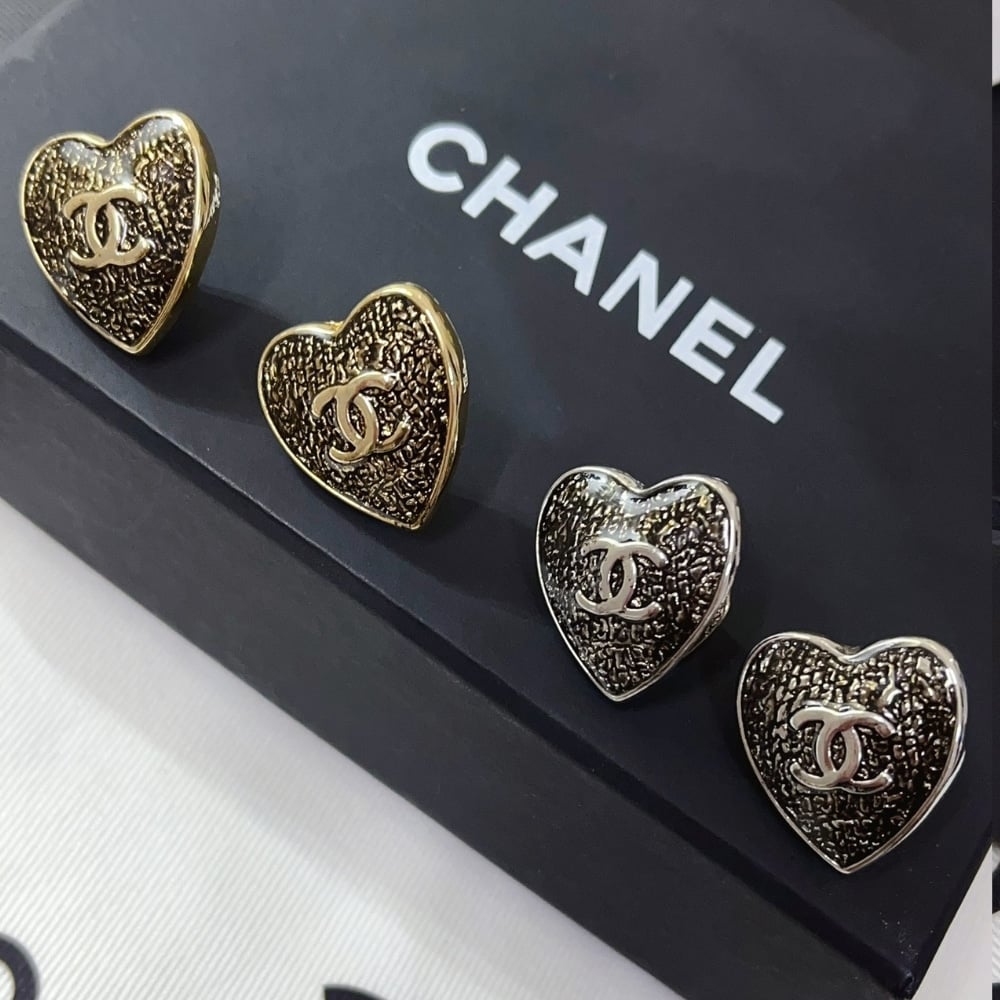 Chanel-Inspired Stud Earrings – Silver & Black
