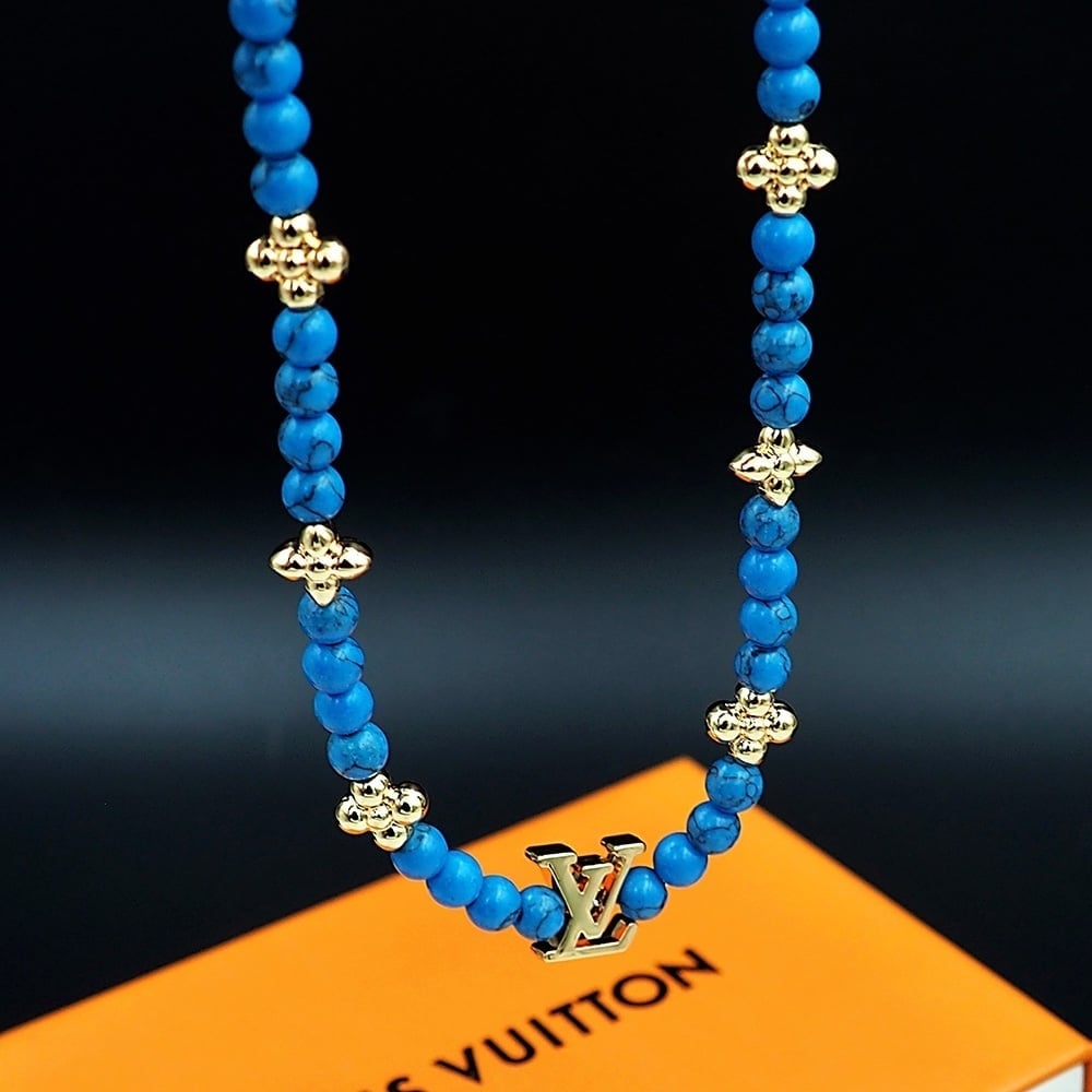 Louis Vuitton Turquoise Pearl Necklace Blue