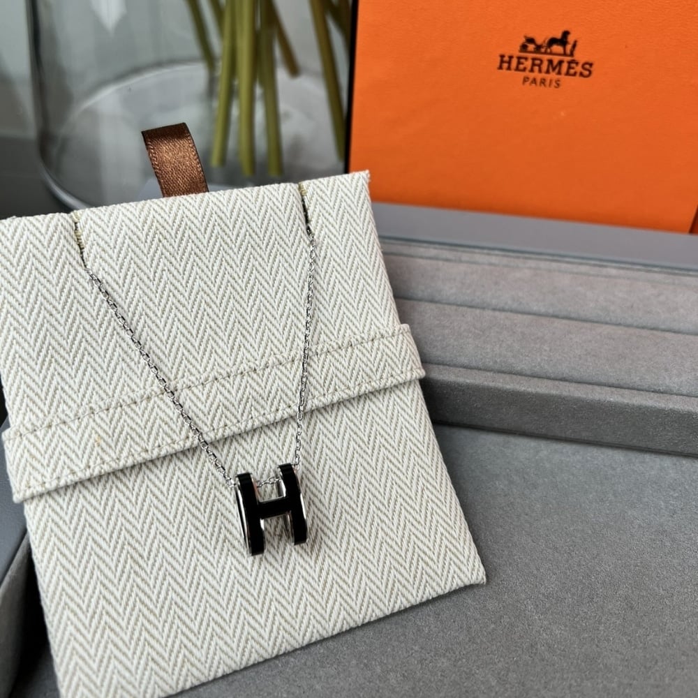 Hermes Mini Pop H Pendant Necklace Black And Silver