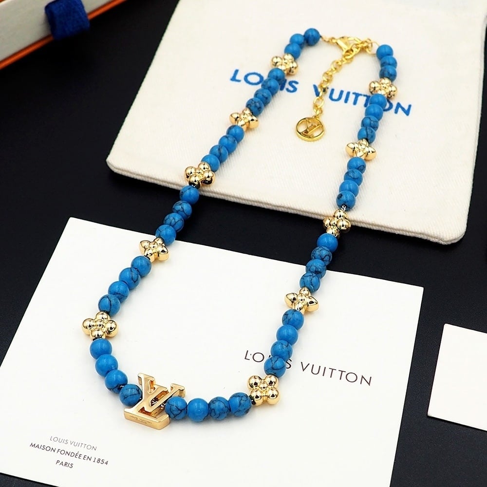 Louis Vuitton Turquoise Pearl Necklace Blue