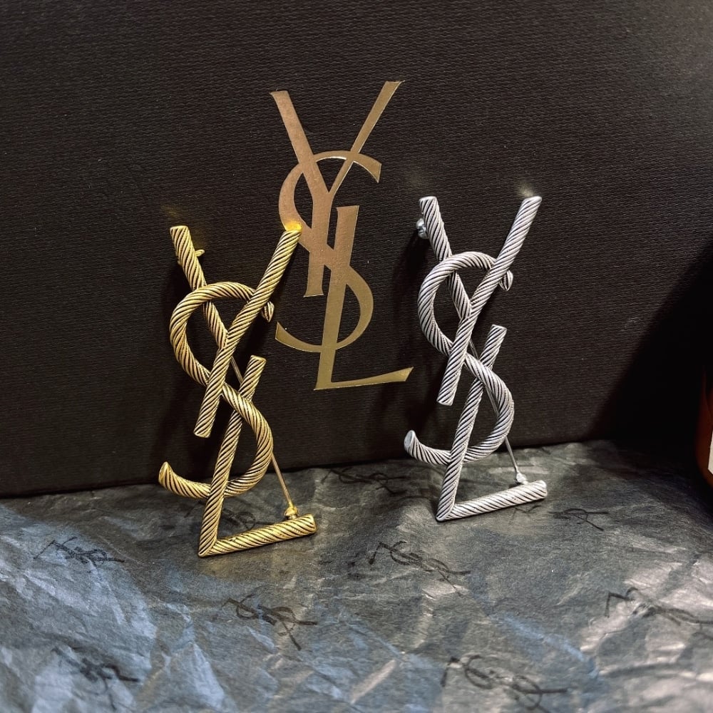 Saint Laurent YSL Brooch Silver