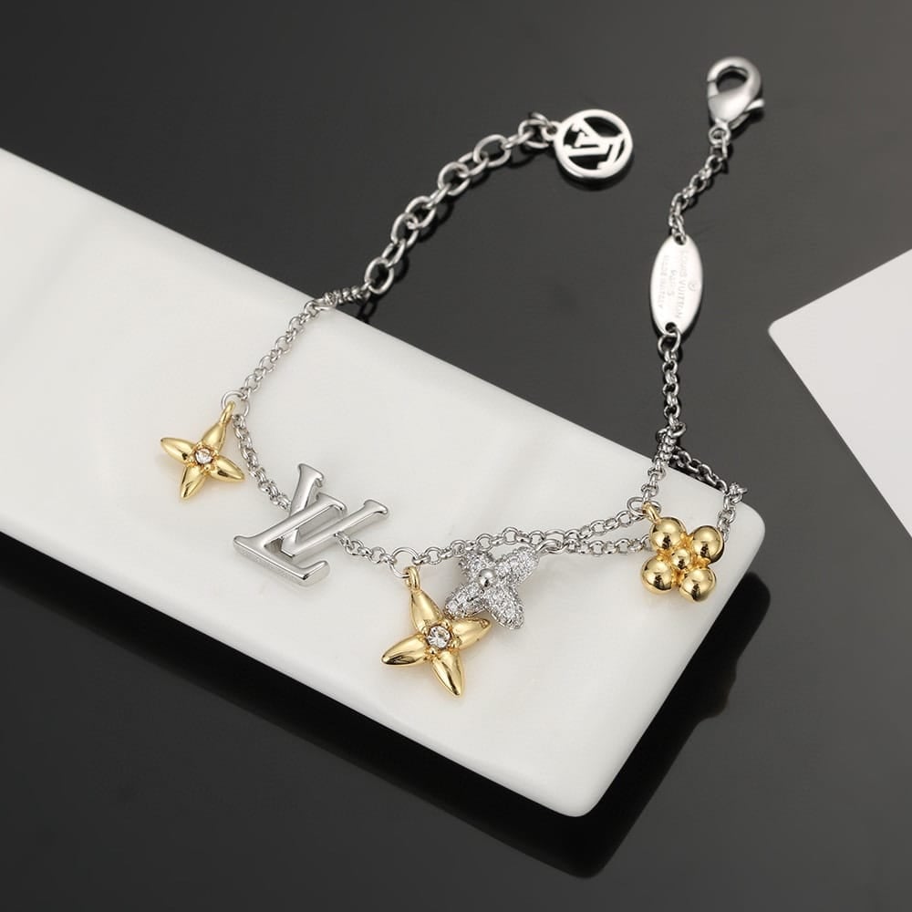 Louis Vuitton Lv Gram Bracelet With Flower Charms White Gold