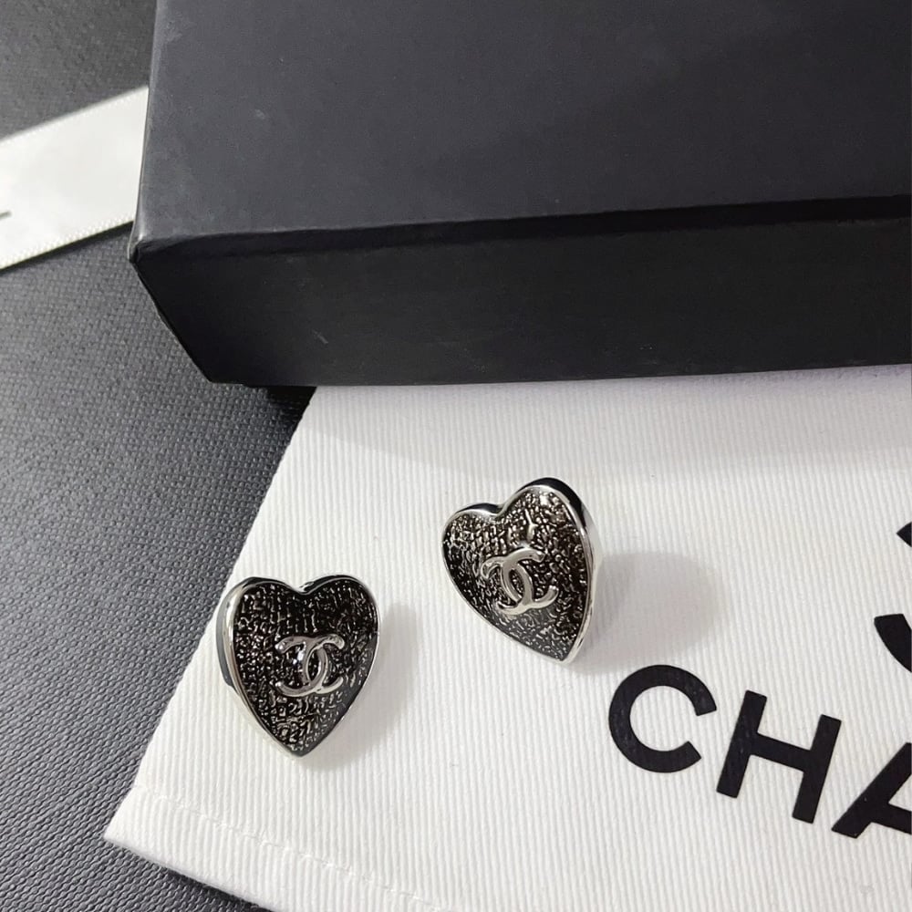 Chanel-Inspired Stud Earrings – Silver & Black