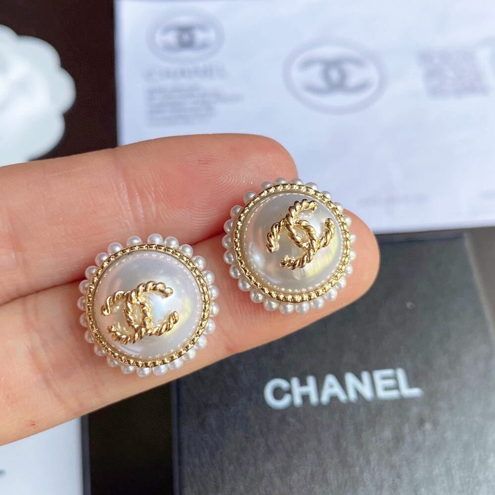 Chanel Button Pearl Earrings