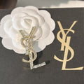 Saint Laurent YSL Brooch Gold With Stone