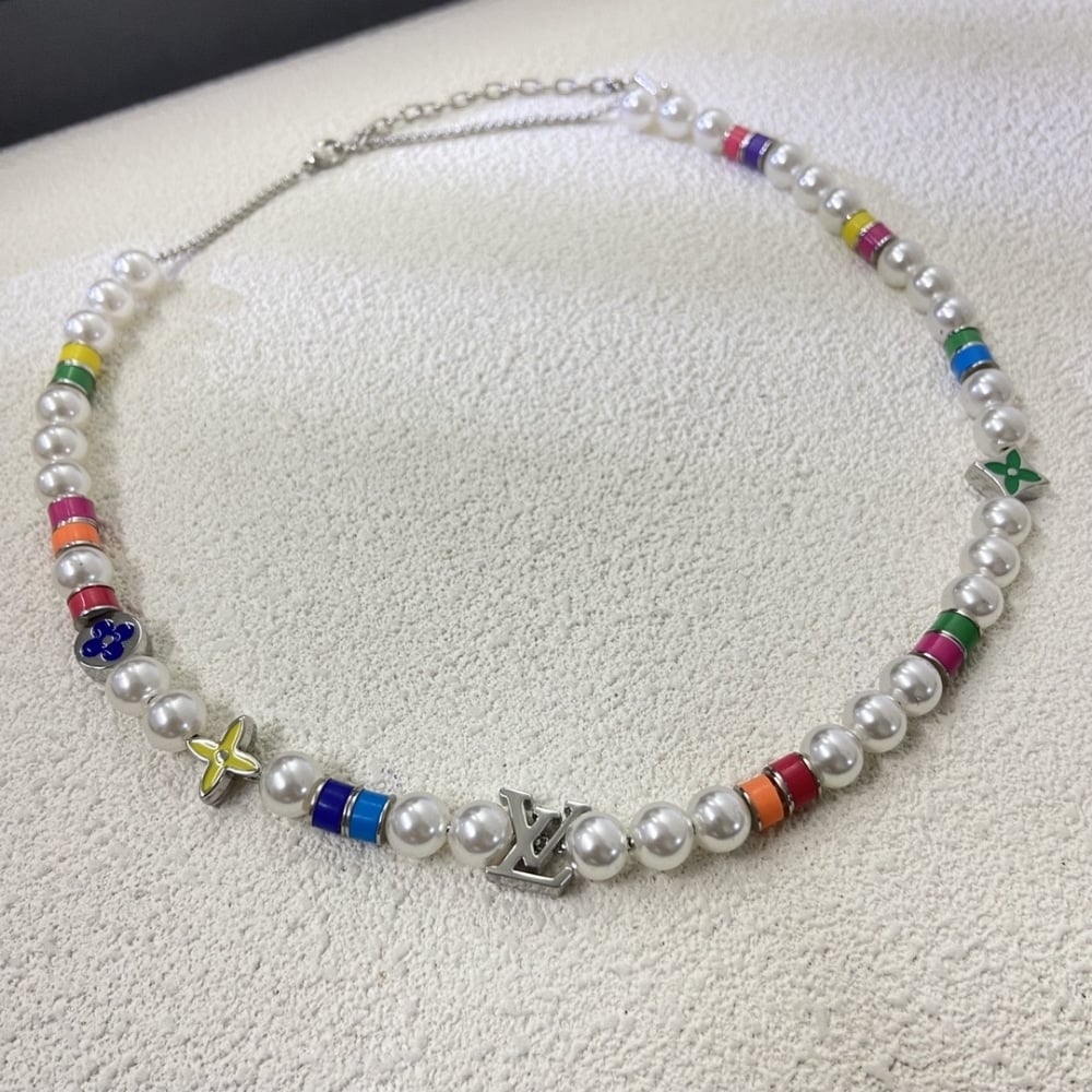 Louis Vuitton Mng Pearls Party Necklace Multicolor With Silver Metal M01500