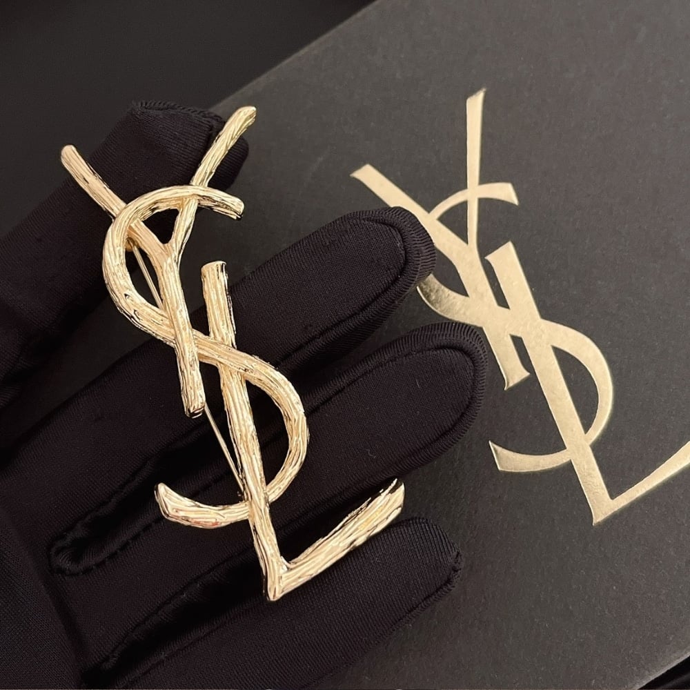 Saint Laurent YSL Brooch Gold