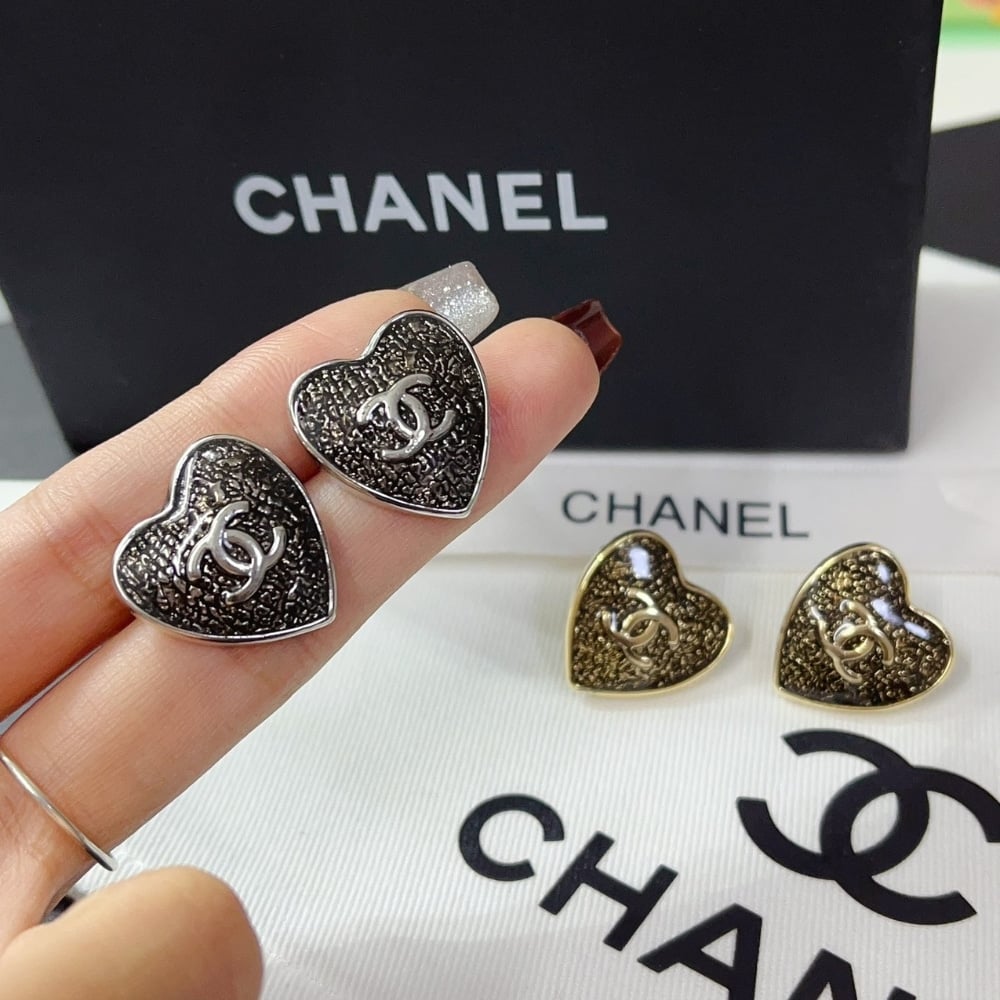 Chanel-Inspired Stud Earrings – Silver & Black