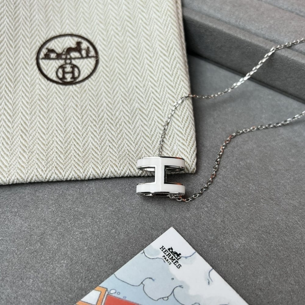 Hermes Mini Pop H Pendant Necklace White And Silver