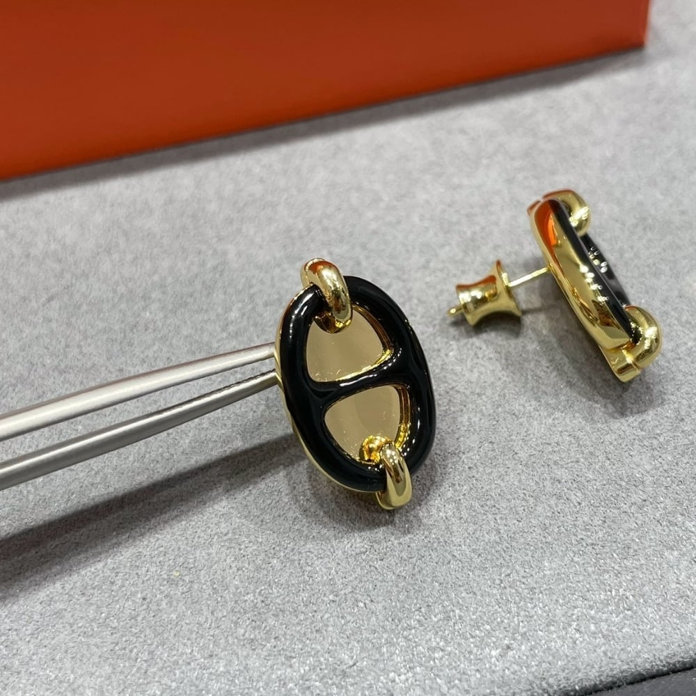 Hermes Mini Maillon Earrings Black