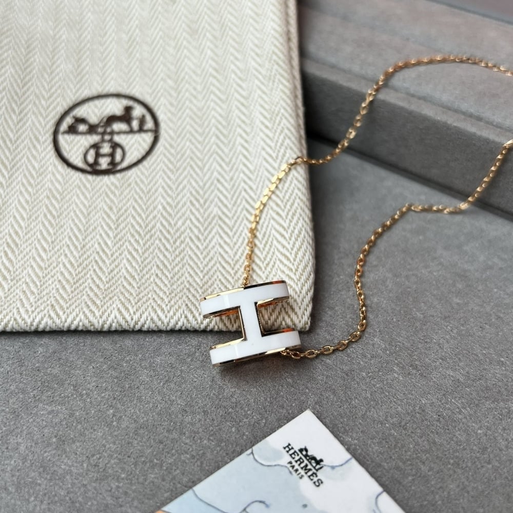 Hermes Mini Pop H Pendant Necklace White And Gold