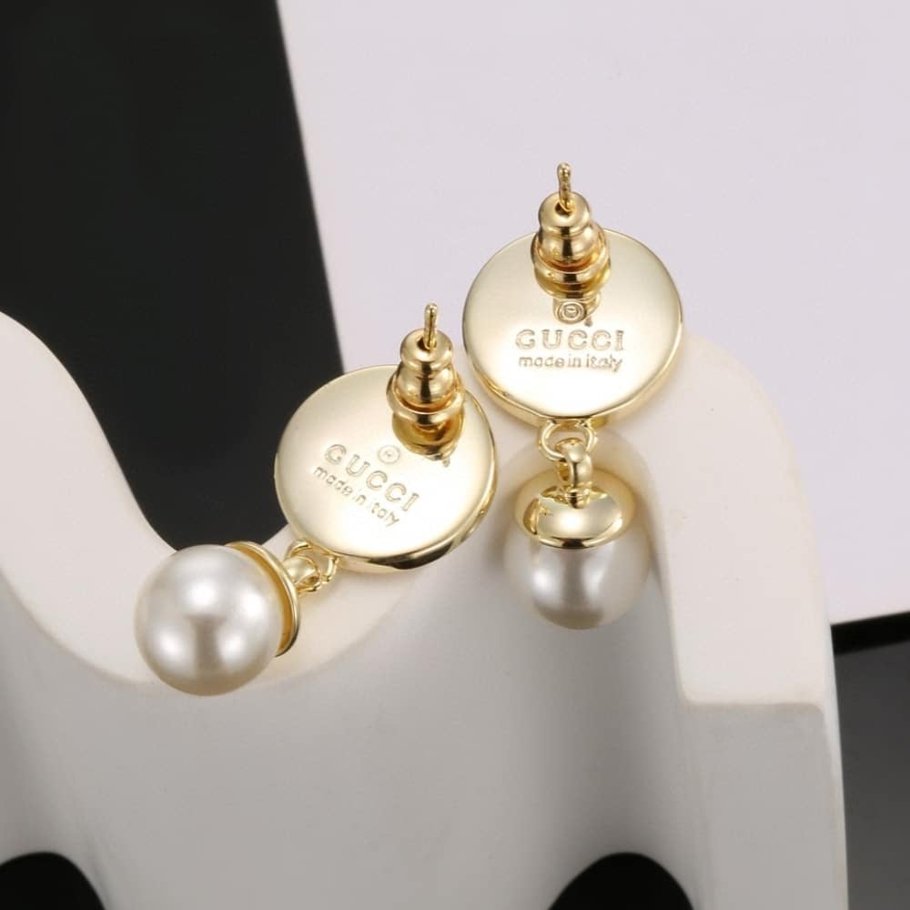 Gucci Blondie Pearl Drop Earrings Gold Tone 774612 I9757 8495