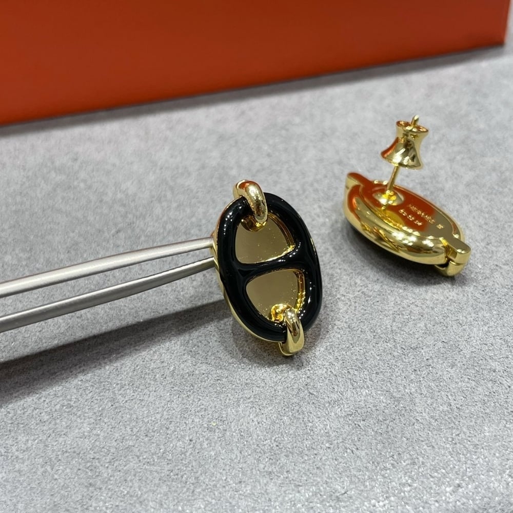 Hermes Mini Maillon Earrings Black