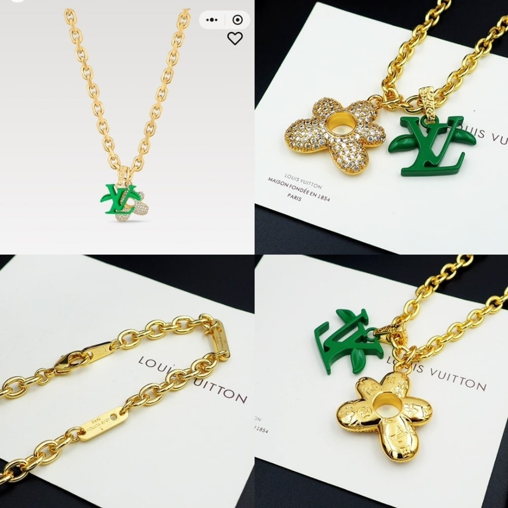 Louis Vuitton Lv Blooming Necklace Gold With Green M01867