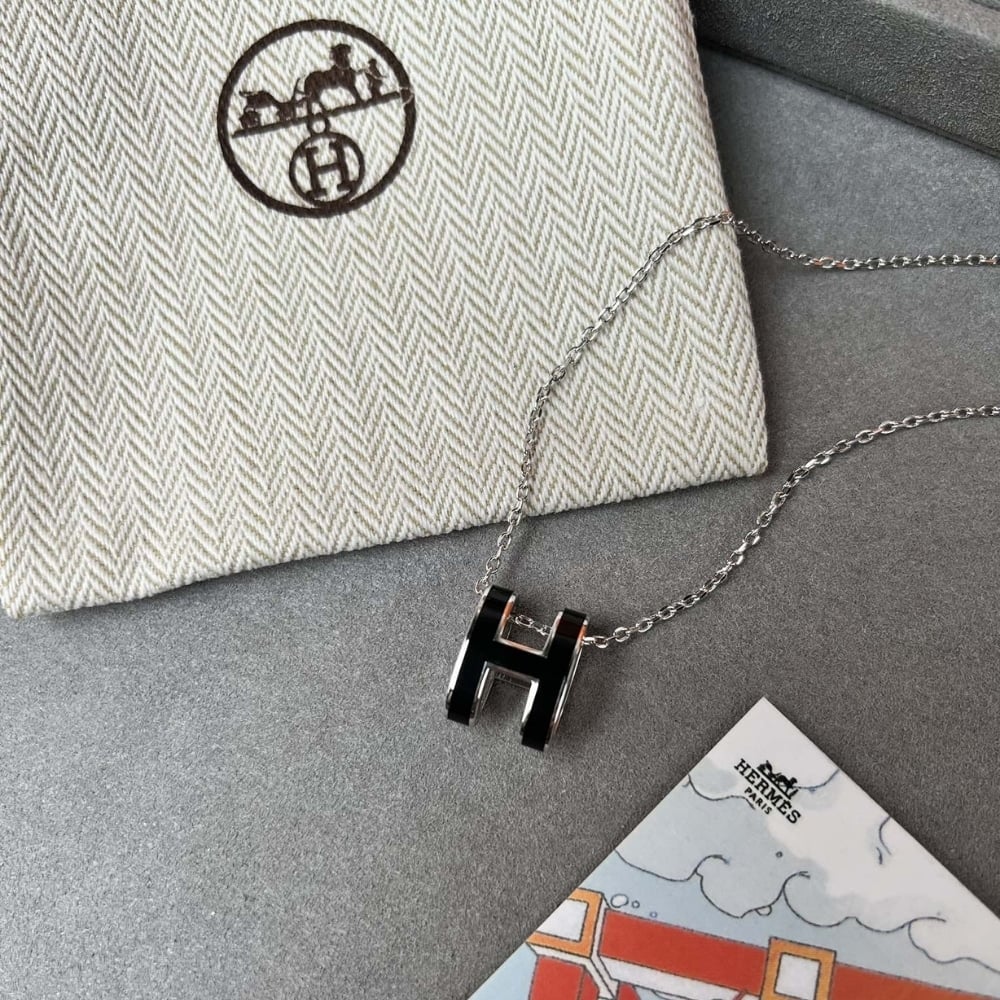 Hermes Mini Pop H Pendant Necklace Black And Silver