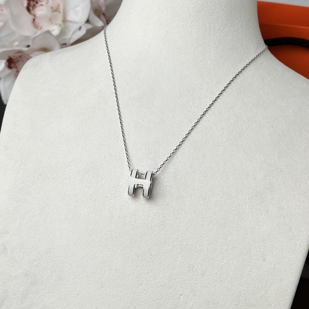 Hermes Mini Pop H Pendant Necklace White And Silver