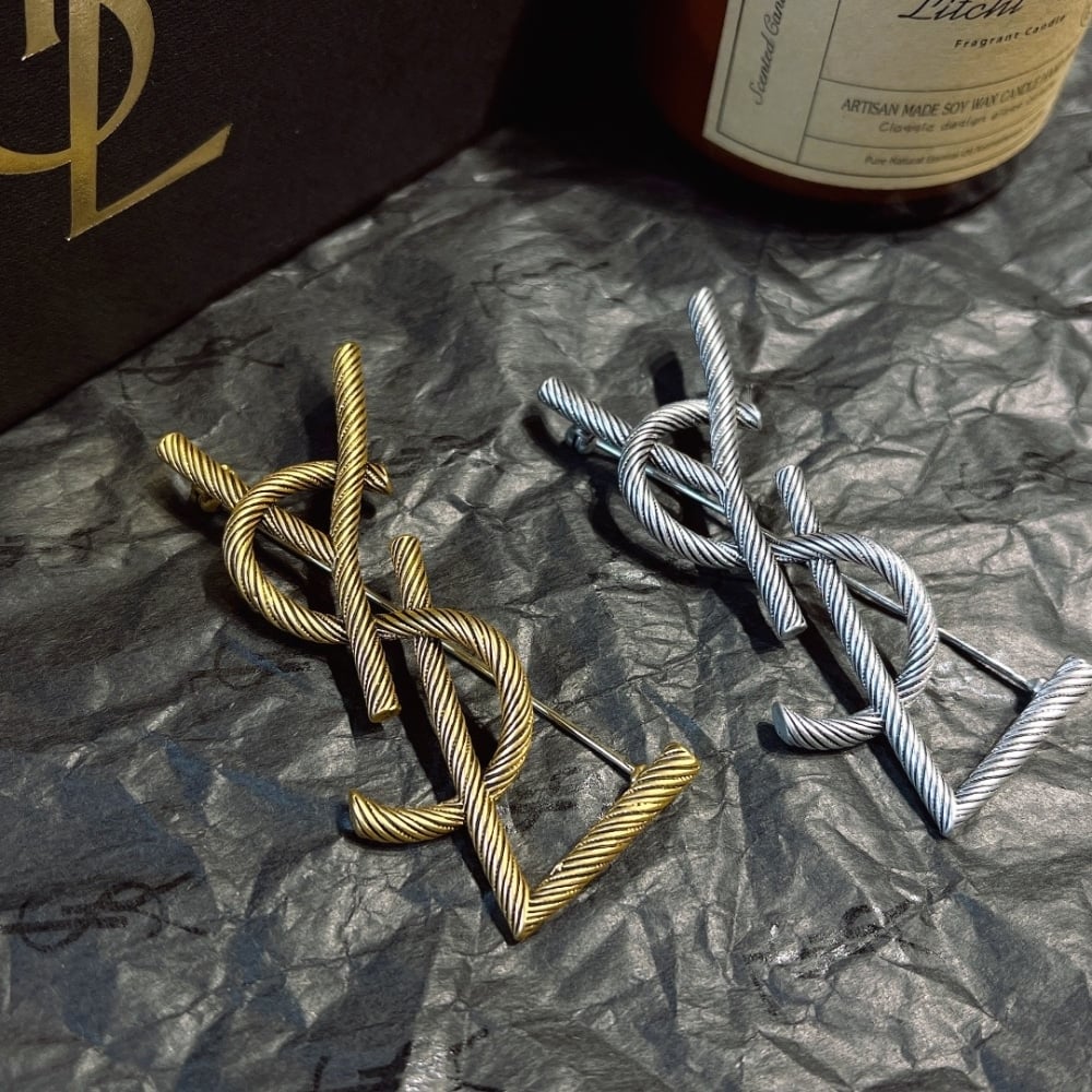 Saint Laurent YSL Brooch Silver