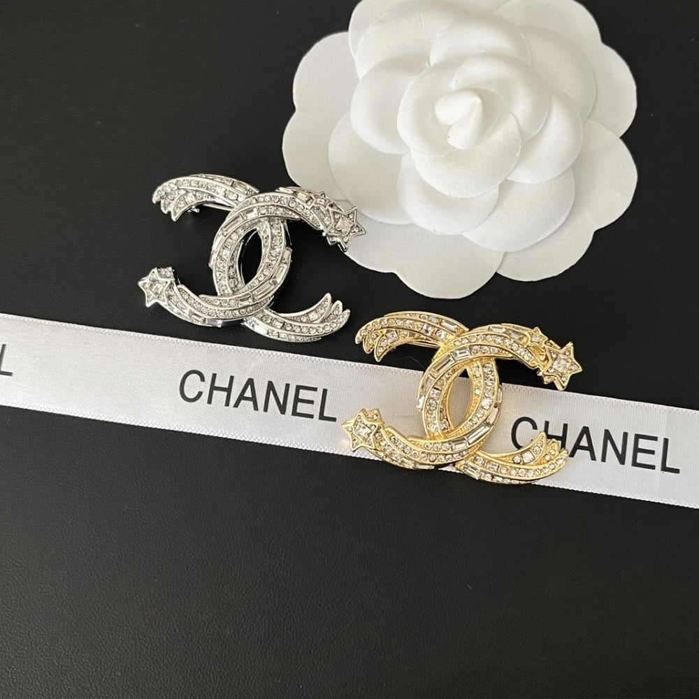 Chanel Cc Brooch Gold With Stones Attached And Two Stars