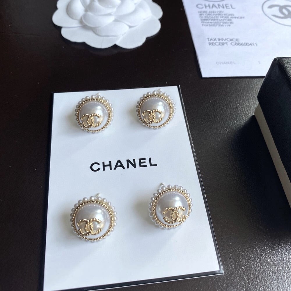 Chanel Button Pearl Earrings