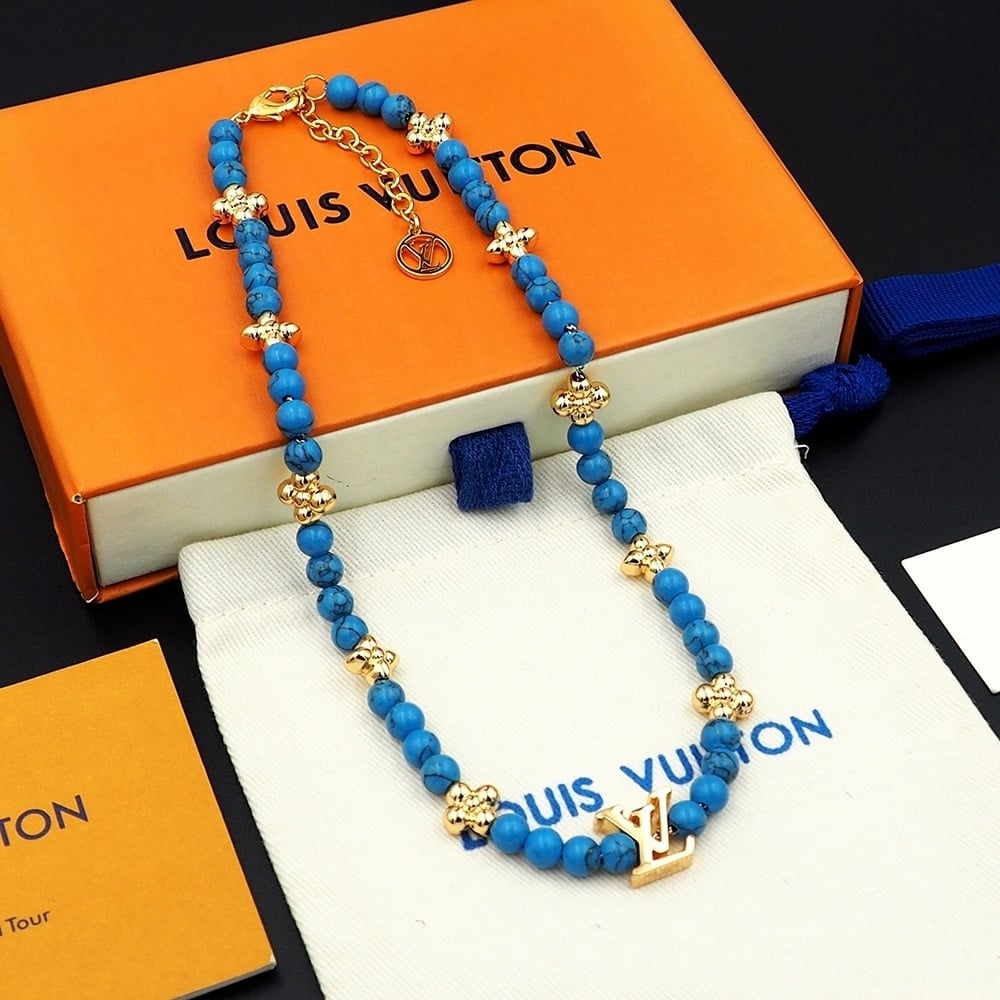 Louis Vuitton Turquoise Pearl Necklace Blue