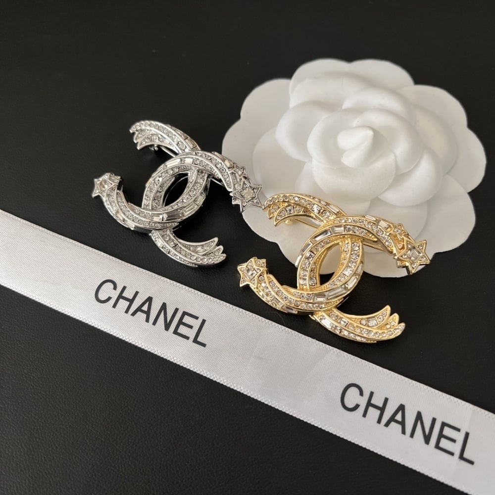 Chanel Cc Brooch Gold With Stones Attached And Two Stars