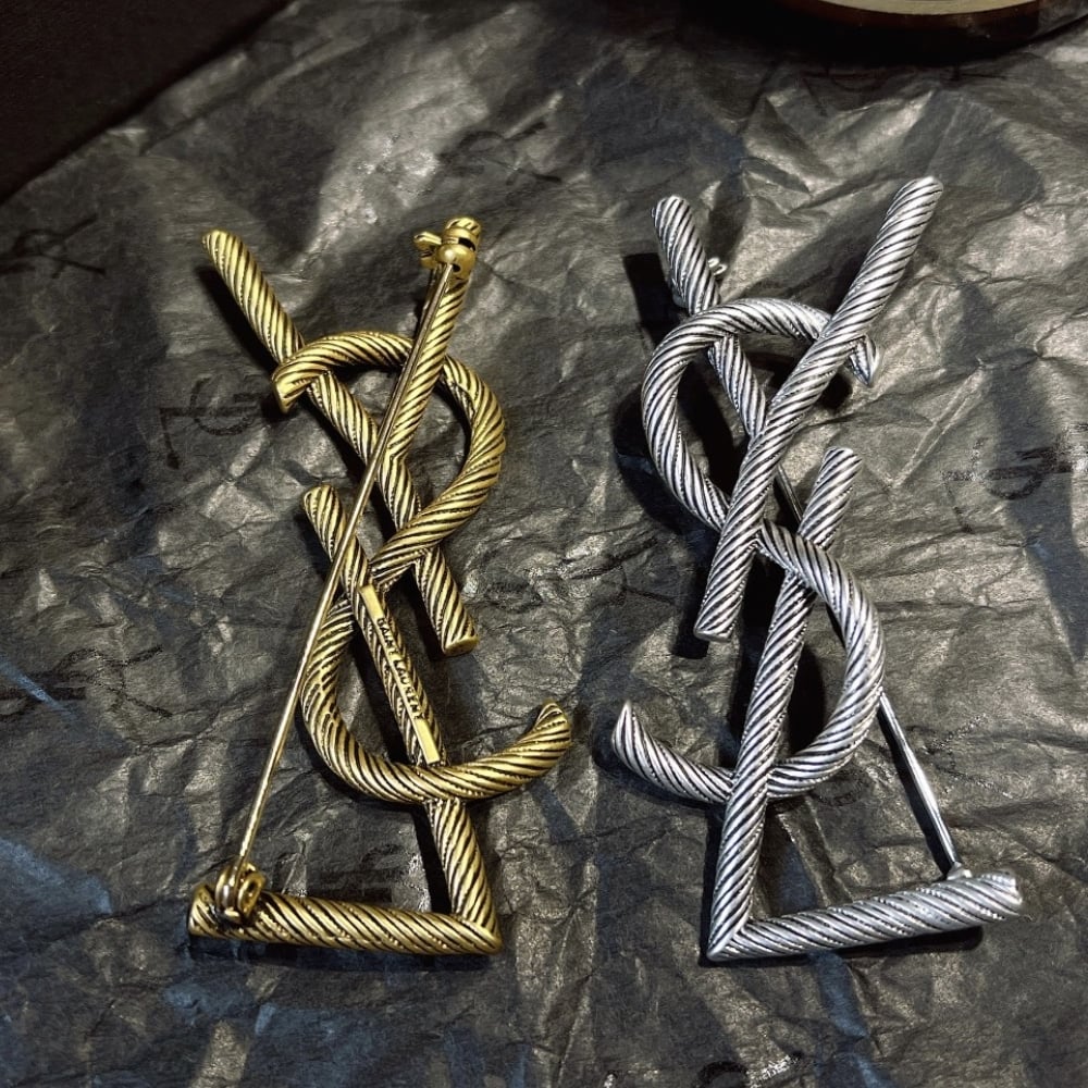 Saint Laurent YSL Brooch Silver
