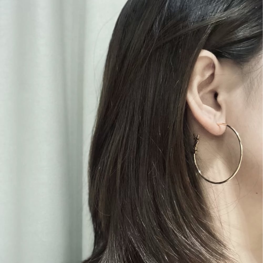 Saint Laurent YSL Logo Big Round Earrings Silver Tone