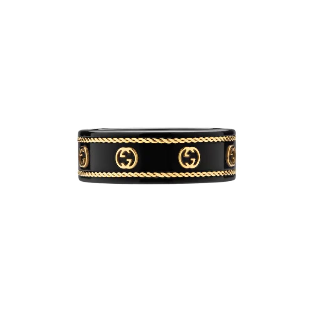Gucci Icon Ring With Yellow Gold Interlocking G Black