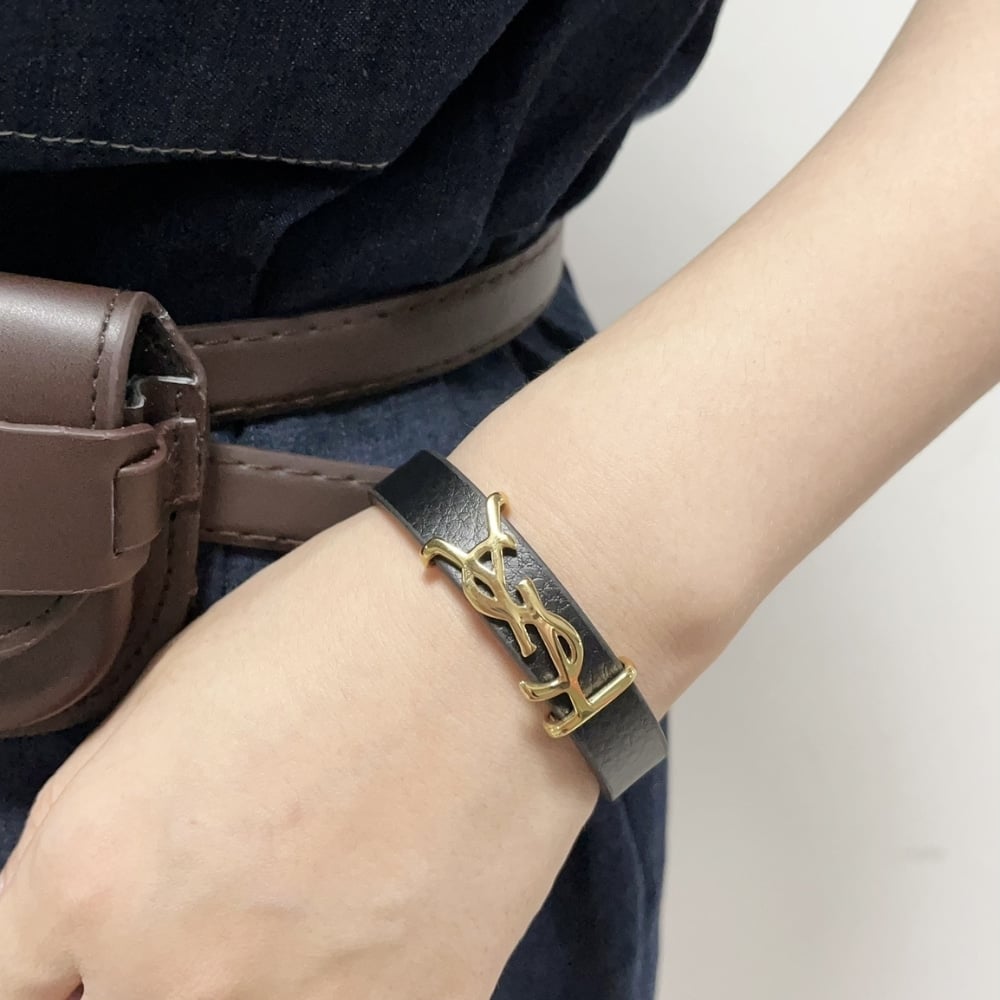 Saint Laurent YSL Opyum Leather Bracelet Black