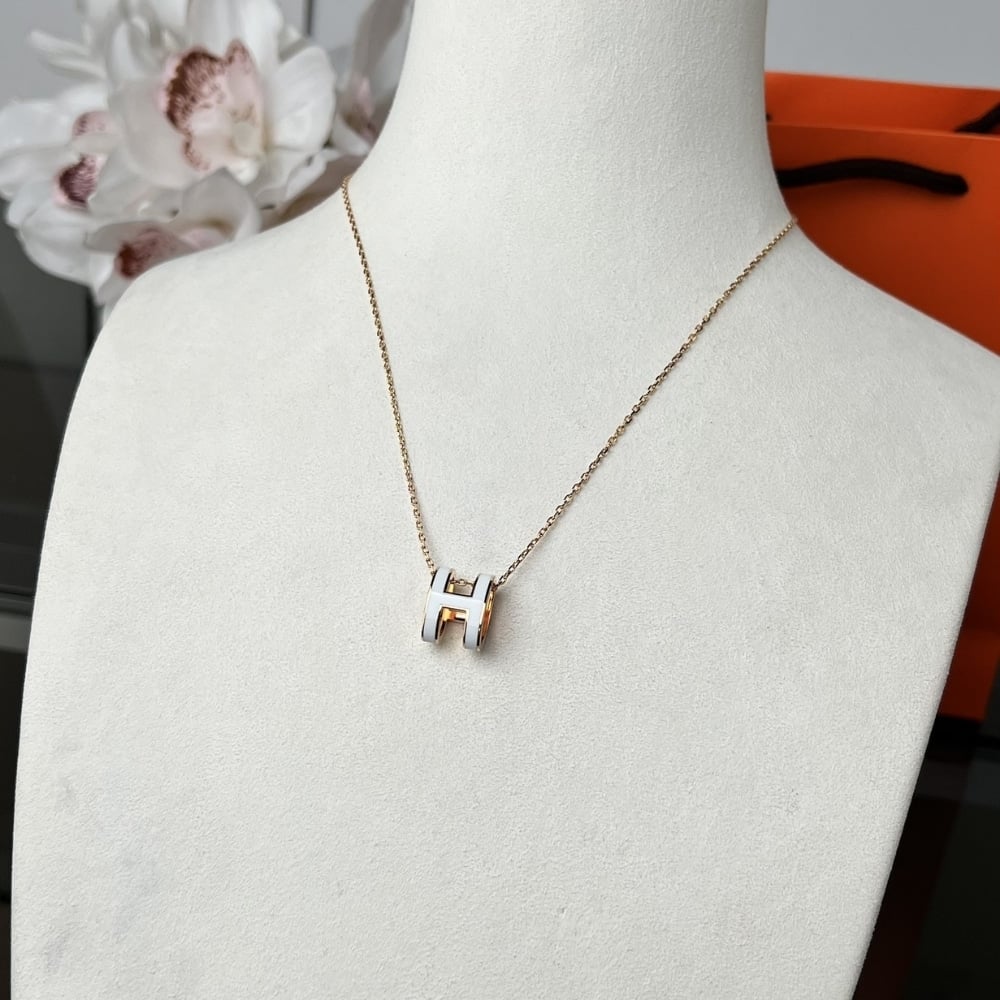 Hermes Mini Pop H Pendant Necklace White And Gold
