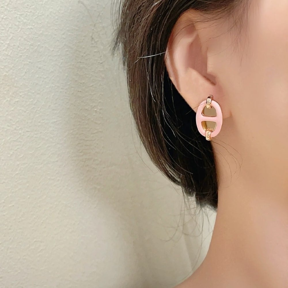 Hermes Mini Maillon Earrings Light Pink