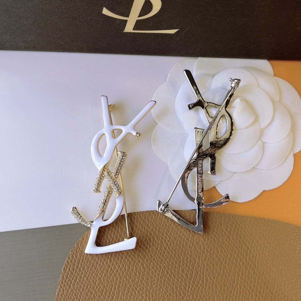 Saint Laurent YSL Brooch White