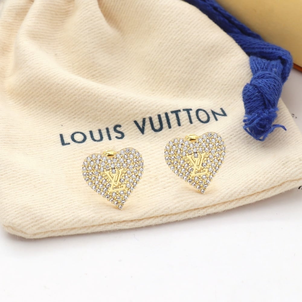 Louis Vuitton Sparkling Heart Stud Earrings Gold Tone