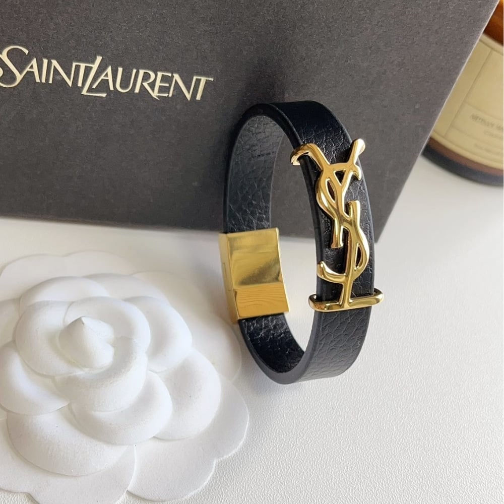 Saint Laurent YSL Opyum Leather Bracelet Black