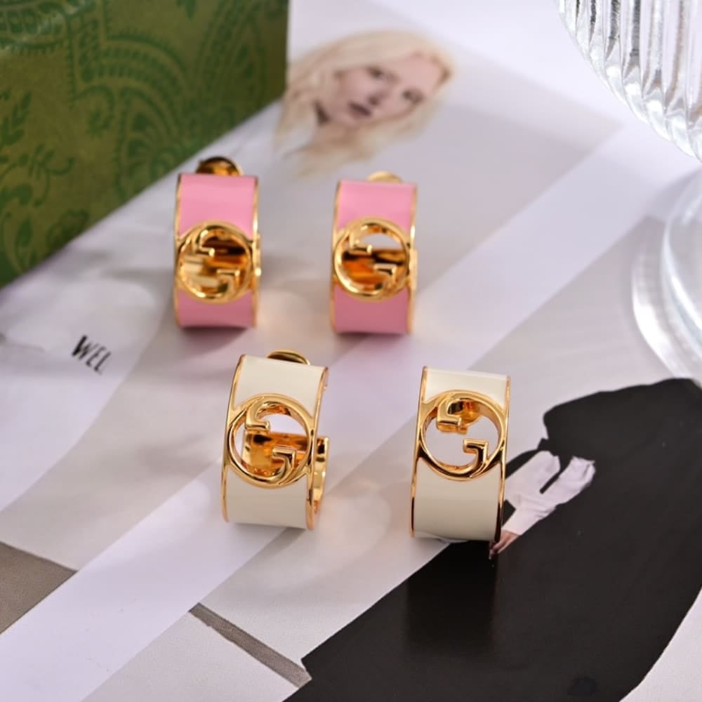 Gucci Blondie Enamel Hoop Earrings Pink 796764 J1630 8075