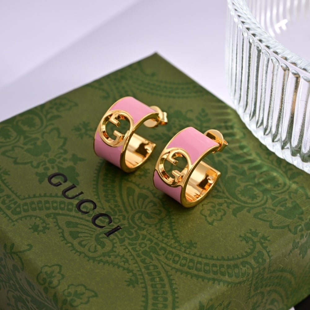 Gucci Blondie Enamel Hoop Earrings Pink 796764 J1630 8075