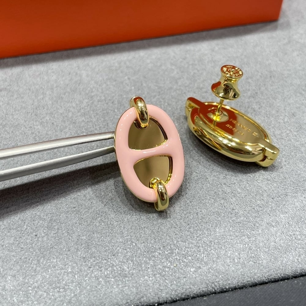Hermes Mini Maillon Earrings Light Pink