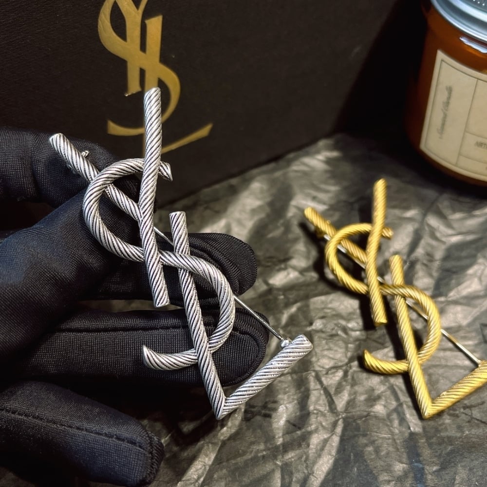 Saint Laurent YSL Brooch Silver