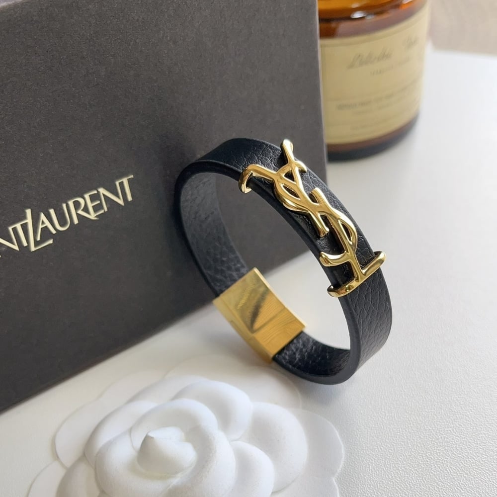 Saint Laurent YSL Opyum Leather Bracelet Black