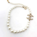 Chanel Metallic Silver Tone Coco Faux Pearl Cc Necklace