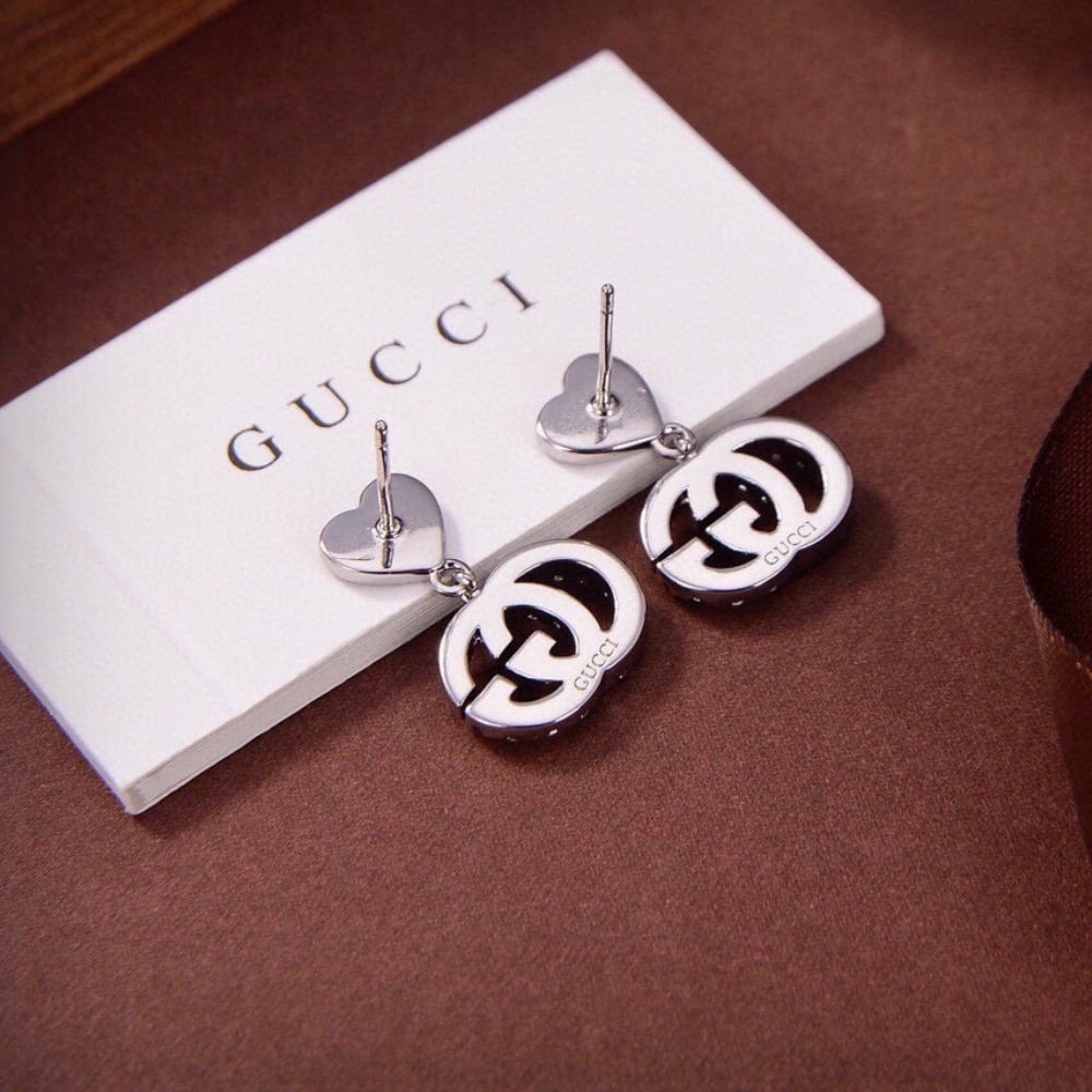 Gucci Gg Heart Earrings Silver With Crystals