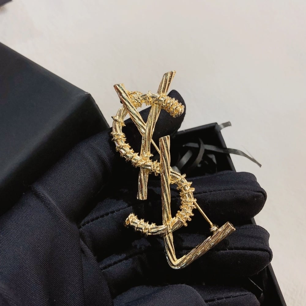 Saint Laurent YSL Brooch Gold