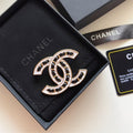 Chanel Cc Brooch White With Black Interwoven Chain Pattern